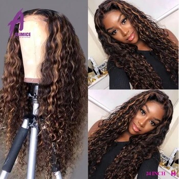 

13x4 Highlight Wig Water Wave Lace Front Human Hair Wigs 150% 180% Brazilian Remy Hair Lace Wigs Long Honey Blonde Frontal Wigs