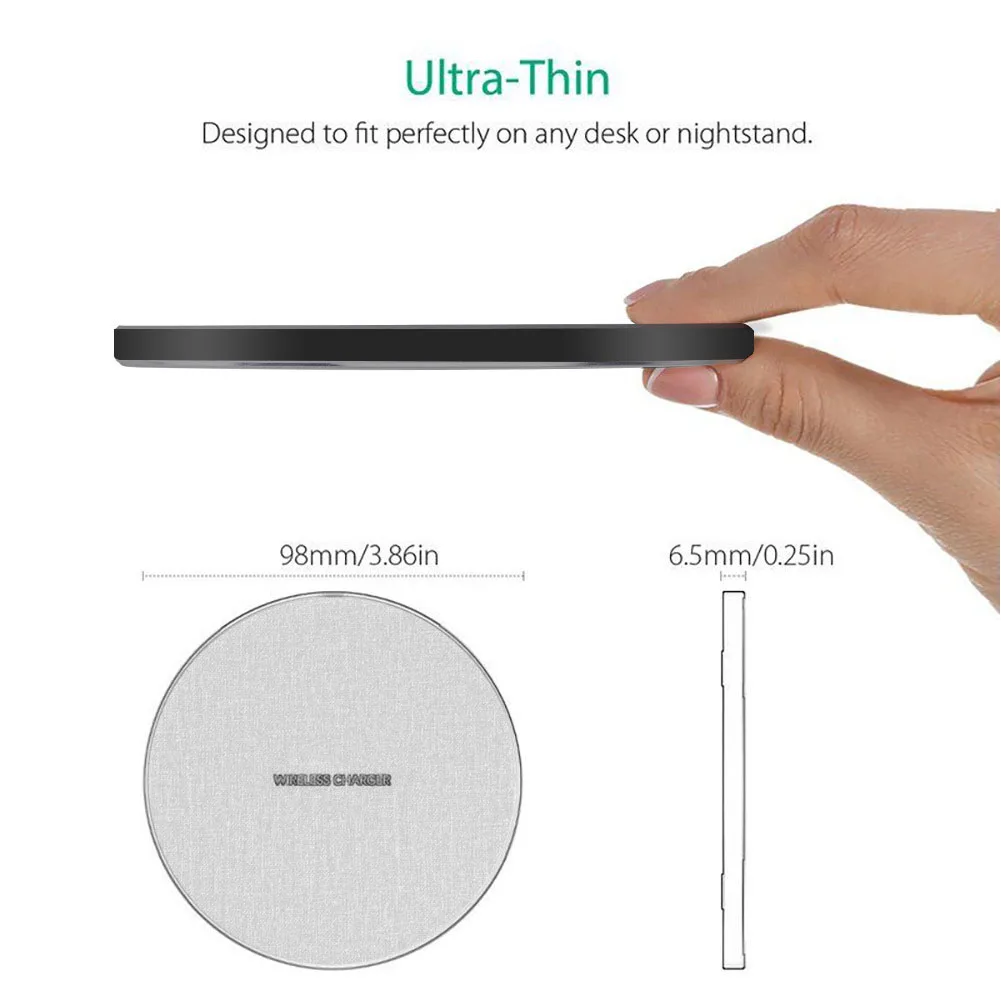 Ultra Thin Wireless Charger Mobile Phones Aluminum Alloy Office Round LED Indicator Base Desk Travel Fast Charging Pad Universal
