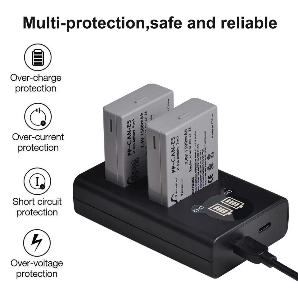 2 Batterie LP-E5 E Caricabatterie USB Per Canon 450D, 500D, 1000D, Rebel XSi - Foto 6
