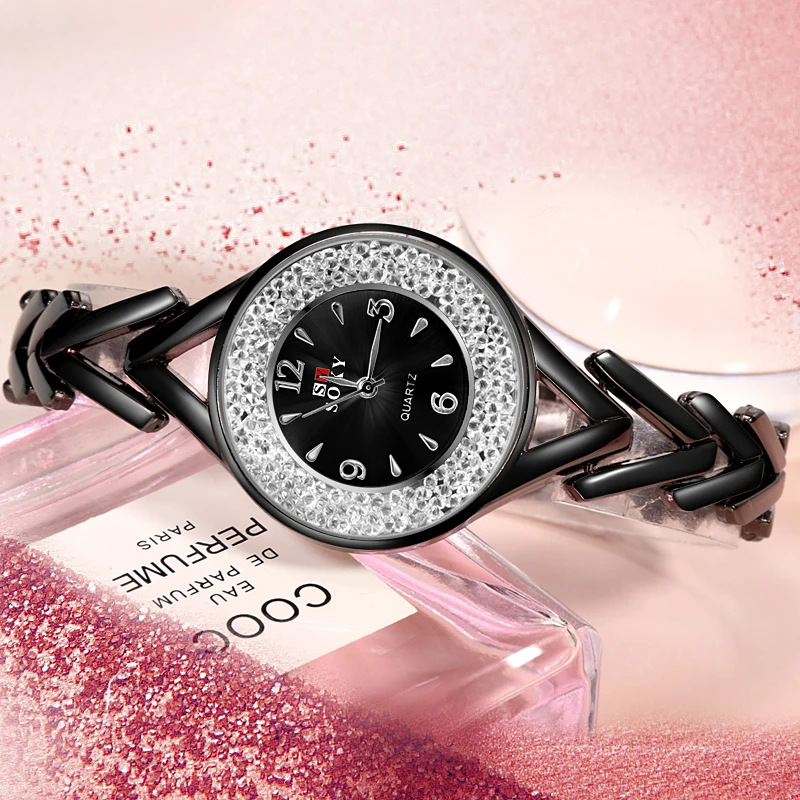 SOXY Роскошные модные брендовые женские часы со стразами женские часы золотые часы с ремешком-браслетом relogio feminino