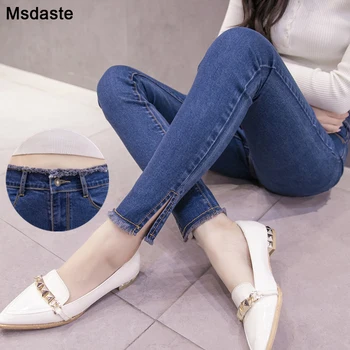 

Women Jeans Pants High Waist Skinny Pencil Pants Black Blue Grey 2020 New Mom Denim Trousers Elastic Stretch Female Washed Jeans