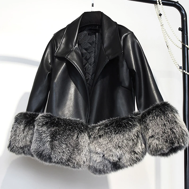 CHICEVER искусственный Лисий мех лоскутное искусственная кожа куртки для женщин с длинным рукавом короткая куртка женская модная одежда зима