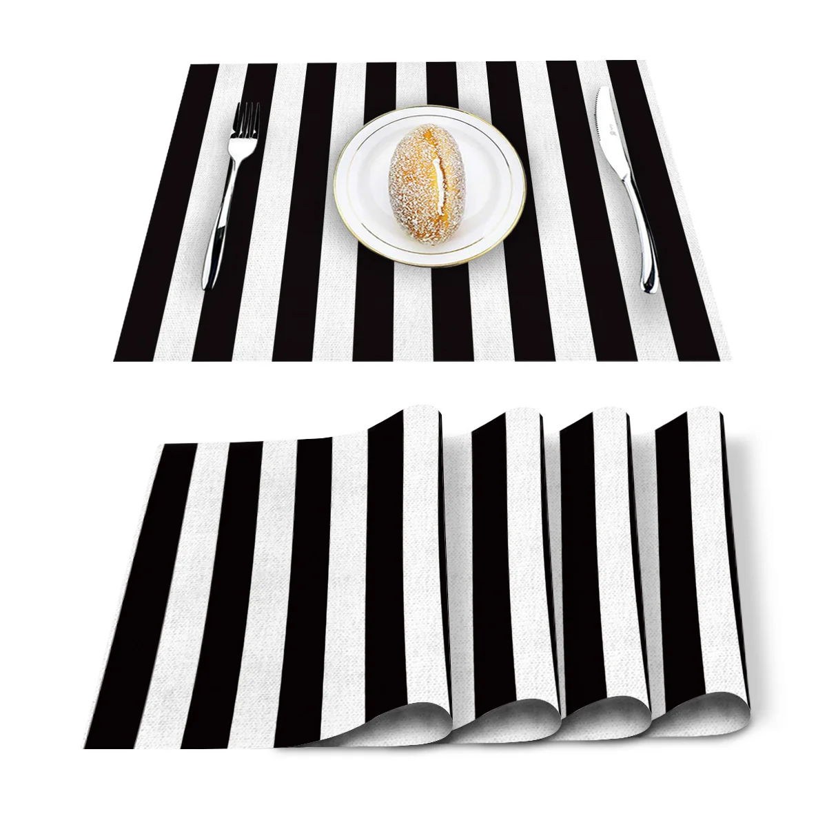 Black White Stripes Pattern Table Mat Kitchen Decoration Placemat Table