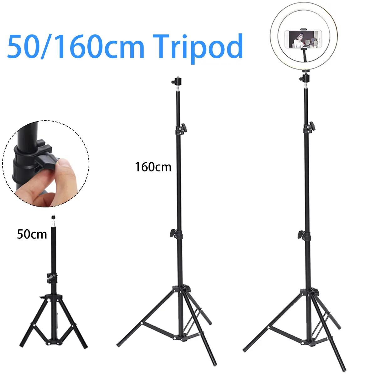160/50 см алюминиевый сплав Камера штатив-Трипод стойка держатель телефона Регулируемый для Камера фон для студийной фотосъемки со макияж мобильного телефона в реальном времени Studio