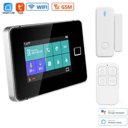 Système d'alarme intelligent sans fil Tuya, écran tactile capacitif de 4.3 pouces, commande vocale, déverrouillage rapide par empreinte digitale, mot de passe utilisateur 