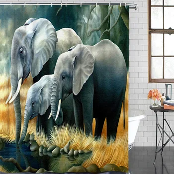 

Polyester Curtain African Animal Elephant Bathroom Shower Curtains Bathroom Item Waterproof Shower Curtain &12 Hook