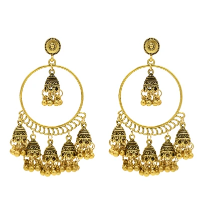 Окисленный цвет серебристый, золотой ручной работы большой Jhumka Jhumki серьги с клетка для девочек Индии Бали Болливуда афганских ювелирные изделия из египта - Окраска металла: Gold Metal