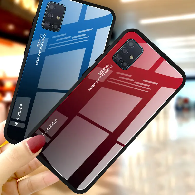 CASEIER Phone Cases For Samsung Galaxy A51 A71 Case Cover Gradient Tempered Glass | Мобильные телефоны и аксессуары