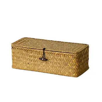 

Pure Hand-woven Creative Desktop Storage Basket Three Plaid Jewelry Cosmetic Storage Box Jewelry Organizer Collecter