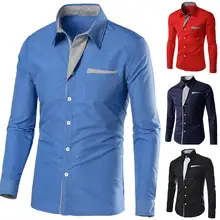 Stand Collar Men Long-sleeved Dress Shirt European and American men's Santa printing shirt Slim Business Shirt