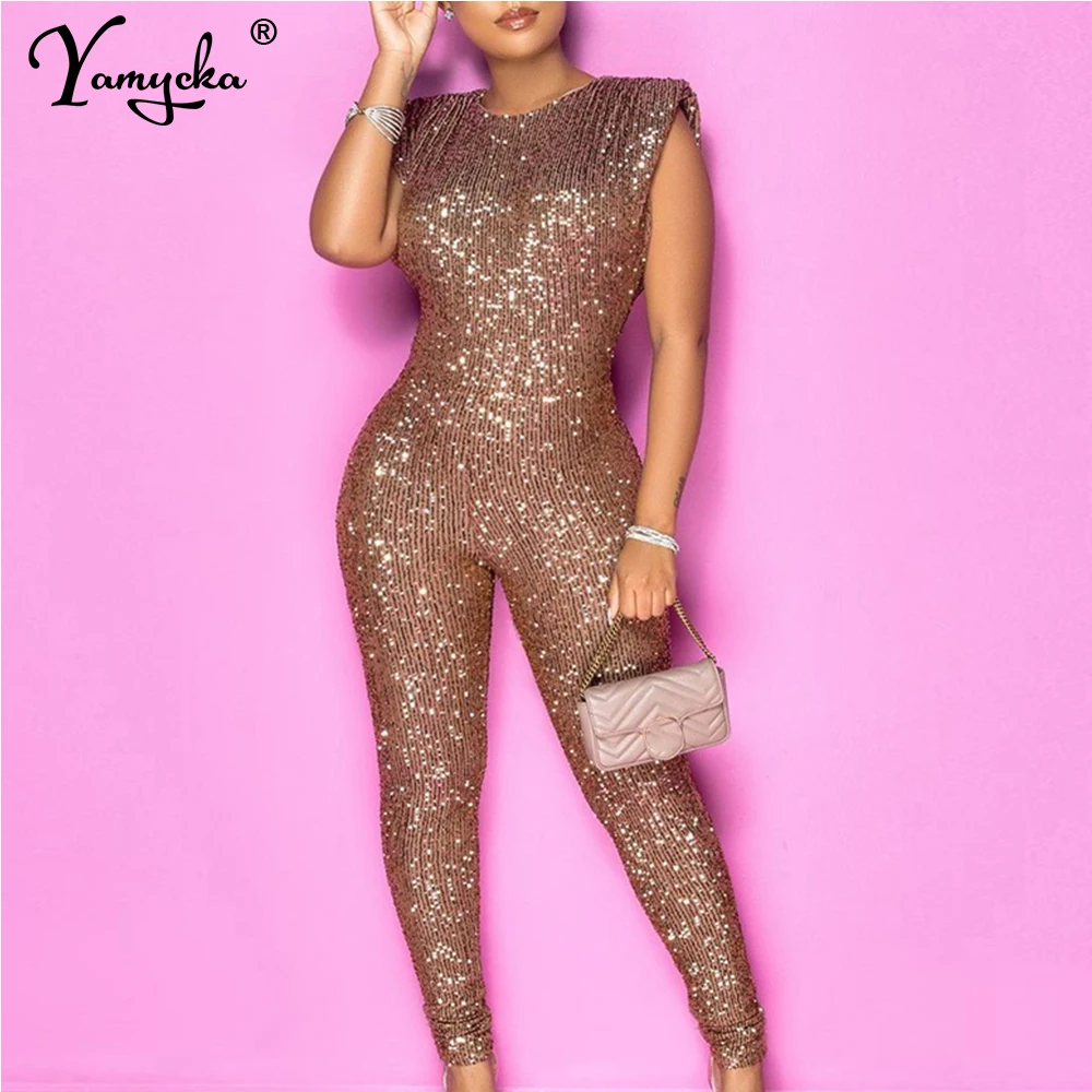Sexy body Sequin jumpsuit women 2024 summer birthday party night club outfits bodycon jumpsuits woman bodysuit romper overalls