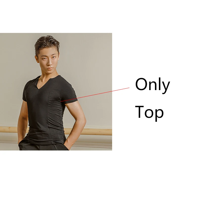 black gray only top Новинка, Профессиональная мужская рубашка для латинских танцев, выступлений, тренировок, топы с коротким рукавом, платья для латинских соревнований, Мужская одежда, DQS2928 - Цвет: black gray only top