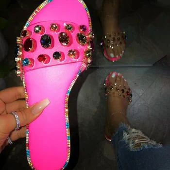 

Women Transparent Crystal Flat Slippers Ladies Open Toe Sansals Woman Summer Comfortable Casual Fashion Shoes Female 2020 New