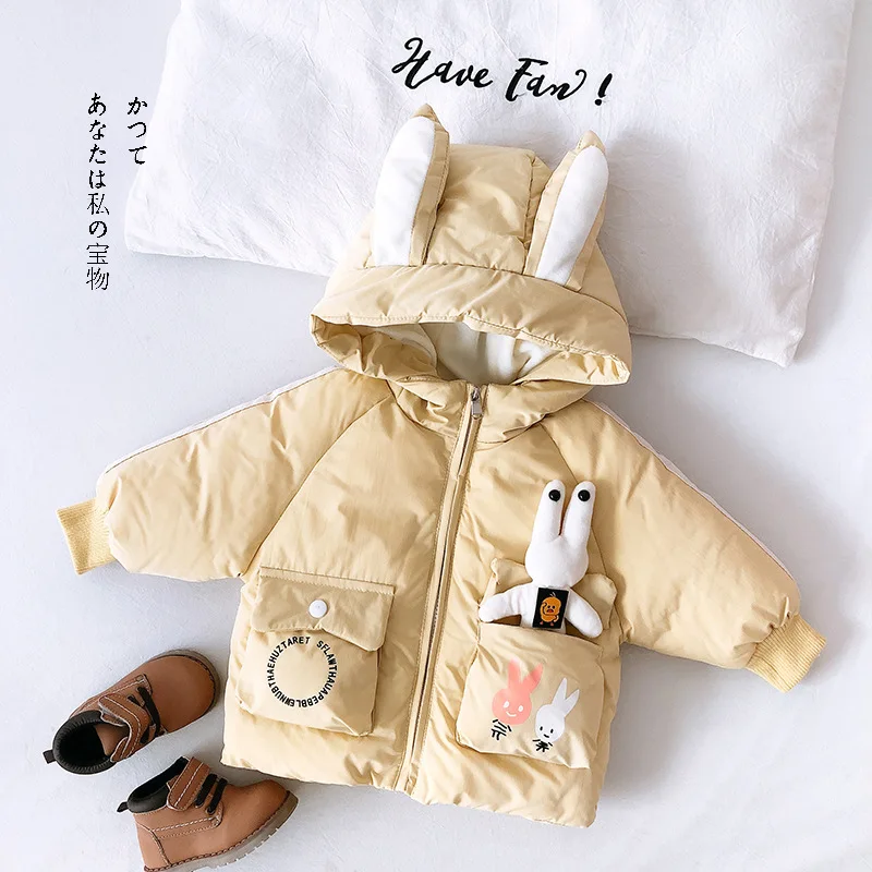 Зимнее пальто с капюшоном и рисунком кролика для девочек хлопковая теплая хлопковая куртка с подкладкой для малышей