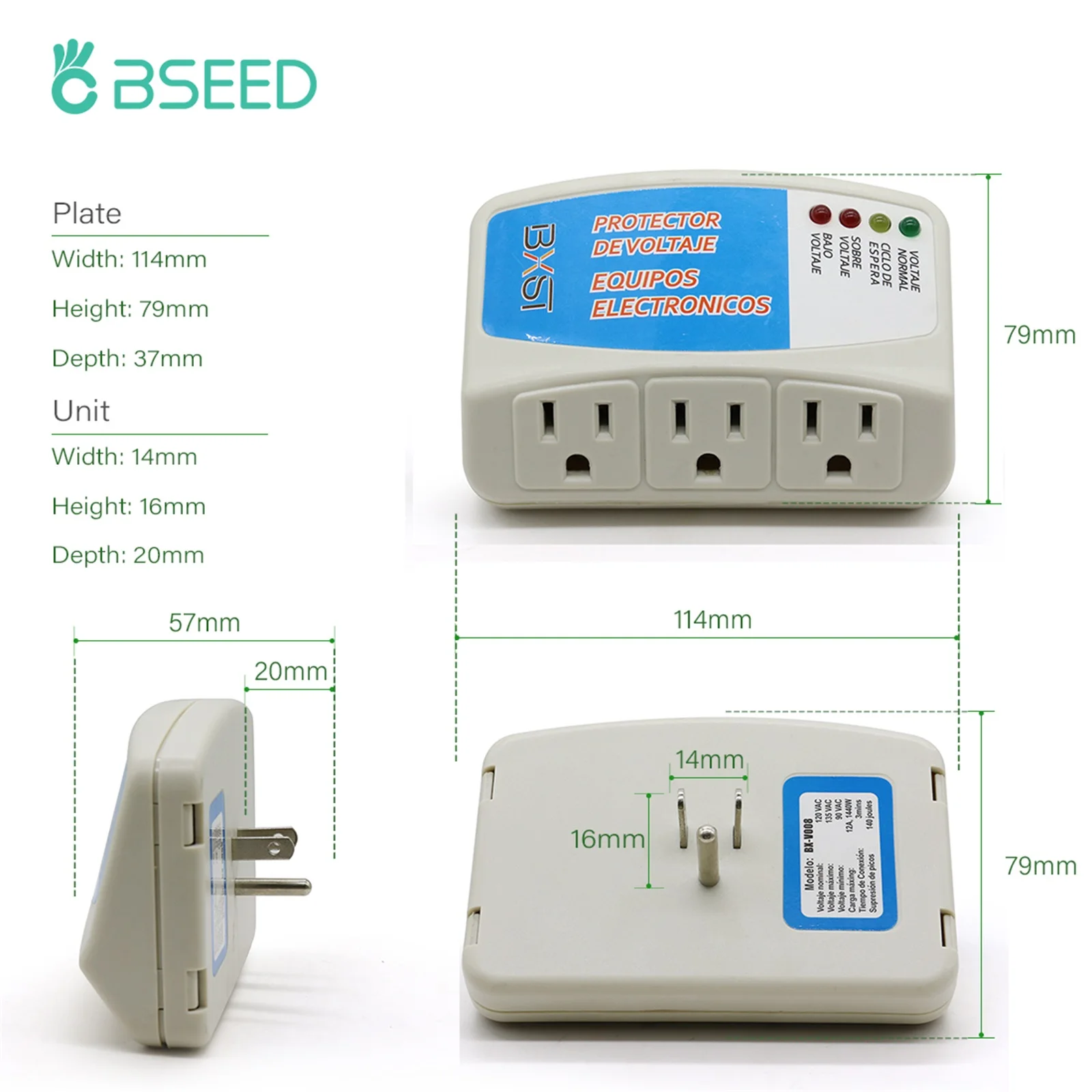 BSEED Safe Power Surge Protector Automatic Power-off US Socket Plug Voltage  Protector For TV/Refrigerator Home Protect 120V 1400