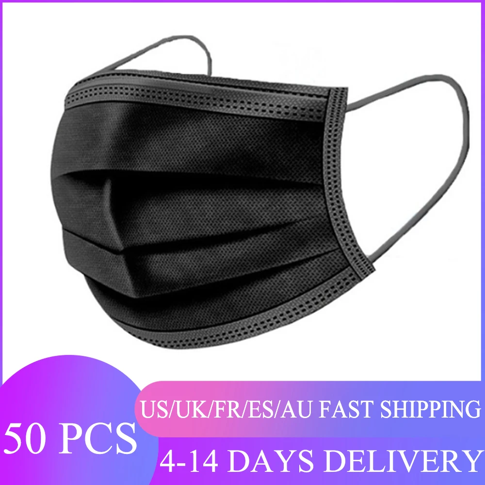 Mascarilla desechable antipolvo de 3 capas, máscara con filtro, transpirable, 50 Uds.
