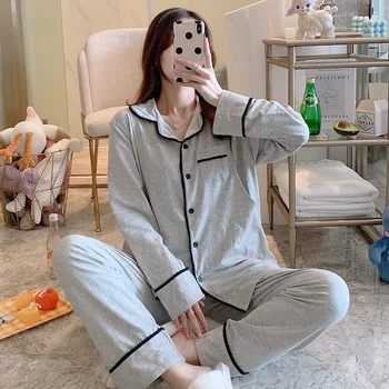 

Pure Cotton Confinement Clothing Cotton Postpartum Nursing wei nai yi Pregnant Women Large Size Pajamas Suit Collar Cotton Set S