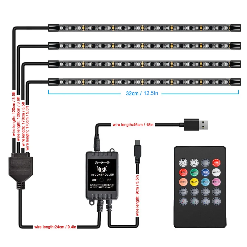 Автомобильный RGB светильник с питанием от USB 5 В|Декоративная лампа| |