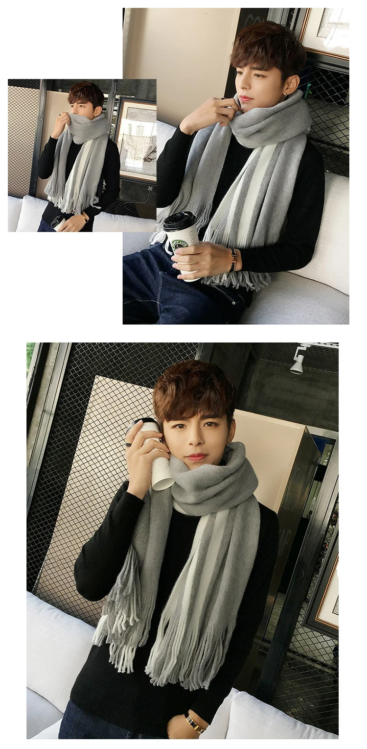 Новое поступление модный простой толстый длинный Дикий корейский Лоскутная шаль студенческий толстый теплый 14 цветов доступный шарф с кисточками
