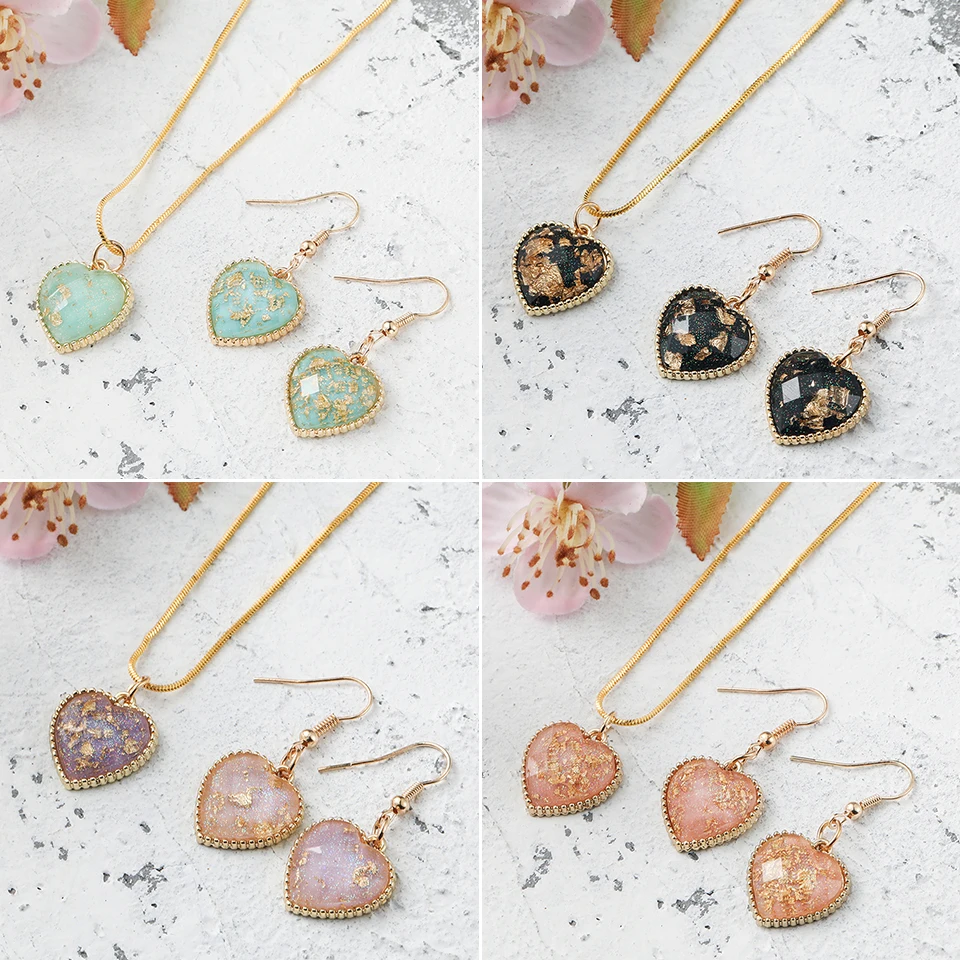 

2019 New Trendy Classic Heart Shape Pendant Earrings Necklaces Jewelry Sets For Women Female Wedding Accessories Christmas Gifts