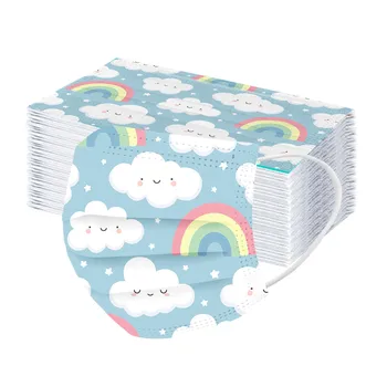 

50pcs Children's Cute Clouds Printed Masks Disposable Rainbow Sky Face Mask 3ply Ear Loop Filter Protective Mask Mascarilla