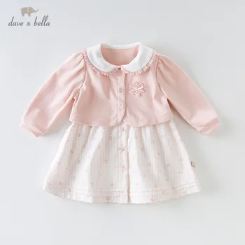 

DBH13032 dave bella spring baby girl's princess floral appliques dress children fashion party dress kids infant lolita clothes