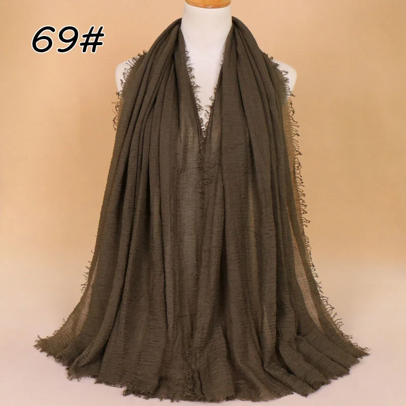 Женские Простые шарфы, дизайн, Национальный стиль, складные гаджиб, обёрточная бумага, сплошной цвет, шаль на голову, мусульманский женский шарф из хлопка и льна - Цвет: 69