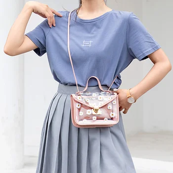 

2020 Fashion Women Transparent Pattern Shoulder Bag Hardware Chain Strap Color Block Messenger Handbag Composite Tote