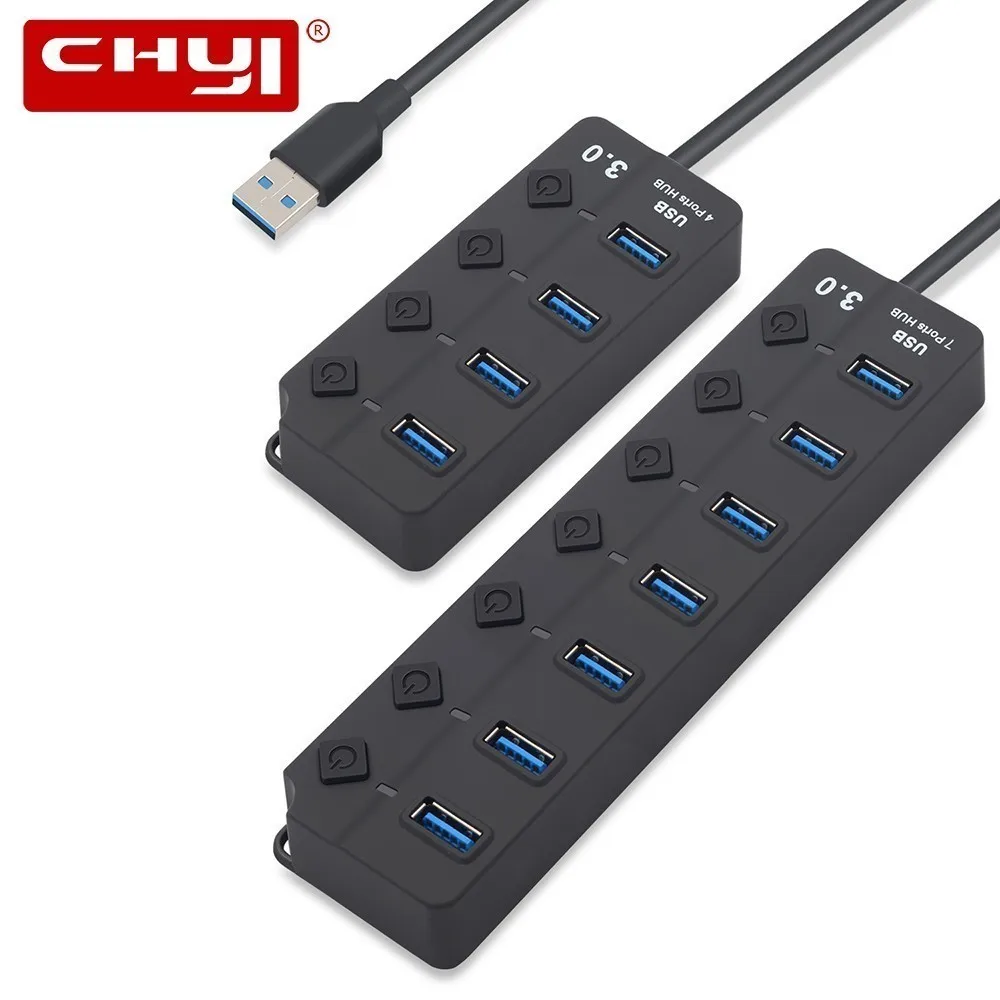 CHYI usb хаб 3 0 4/7 портов Высокоскоростной USB Hab разветвитель вкл/выкл с EU/US/AU/UK адаптер