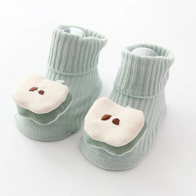 Обувь для новорожденных носки для ног нескользящие носки с кружевом и цветочным принтом теплая обувь с героями мультфильмов для маленьких девочек Нескользящие тапочки 0-18 месяцев - Цвет: 3D Fruit Green