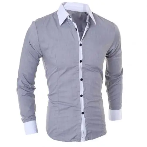 Деловая Мужская рубашка с отложным воротником и длинным рукавом, цветная хлопковая приталенная рубашка для выпускного вечера, мужская приталенная рубашка с длинным рукавом - Цвет: Grey