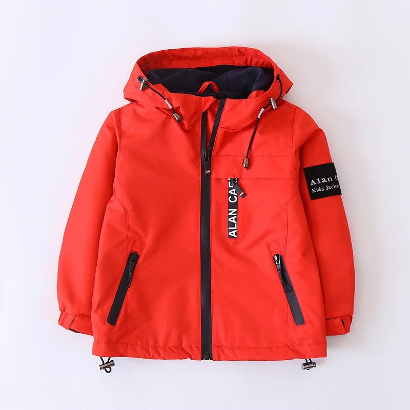 

Lettered Applique Hooded Brushed And Thick BOY'S Raincoat Jacket 2019 Autumn And Winter New Style Kids' Overcoat Windcheater
