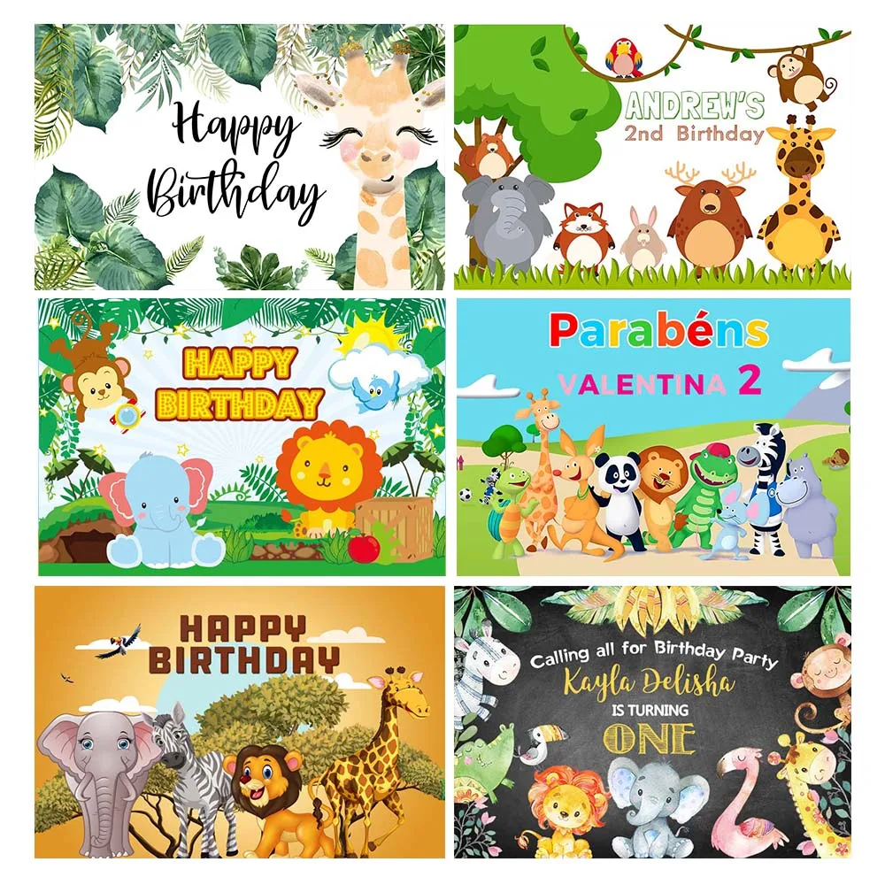 GFUITRR Jungle Animals Photo Backdrops Child Birthday Party Photography Backgrounds Cartoon Decorate Banner Props | Электроника