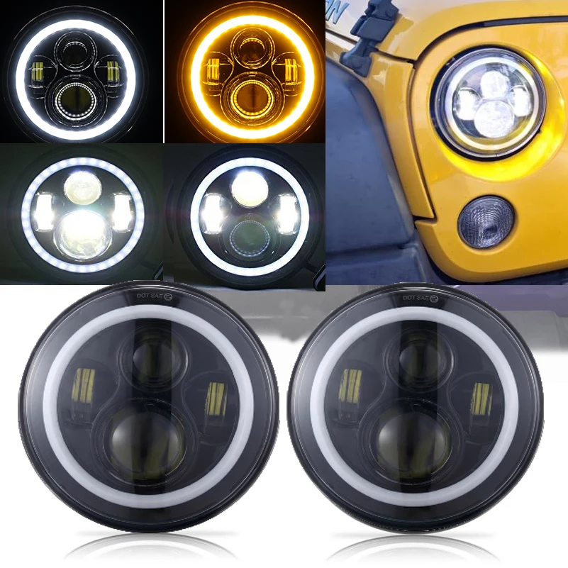 

Pair for Land Rover Defender 7inch led headlight for Jeep Jk Lada 4X4 Hummer H2 7'' halo headlamp with Turn signal DRL car light