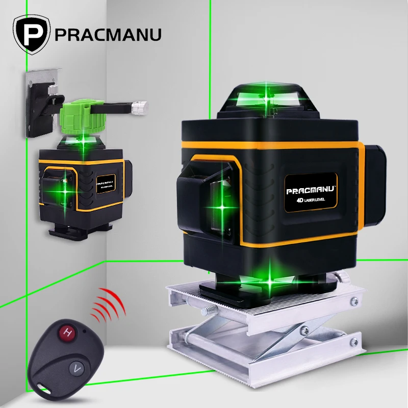Pracmanu 16 linhas 4d laser nível 360 cruz horizontal e vertical super poderoso auto nivelamento linha verde laser nível|Níveis de laser| -