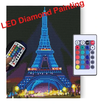 

5D DIY Adjustable Color LED Light Diamond Painting Tower Landscape Diamond Embroidery Full Round Drill Diamond Mosaic With Frame