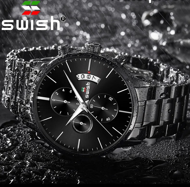 SWISH мужские часы, лучший бренд, роскошные мужские наручные часы, мужские водонепроницаемые кварцевые часы из нержавеющей стали