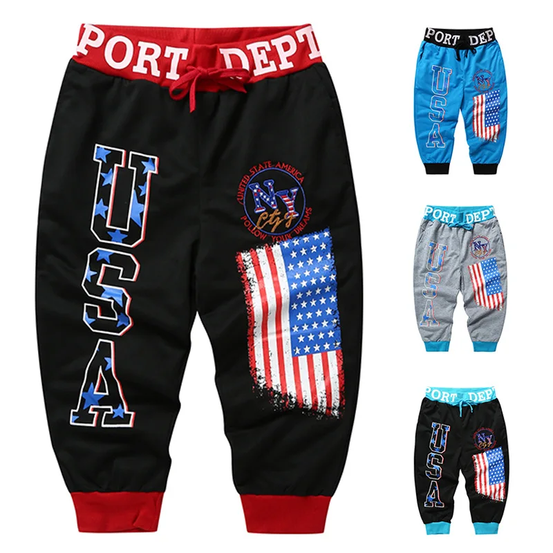 

2018 Summer New Style Men Lettered National Flag Printed Contrast Color Sports Casual Capri Pants Men's K19
