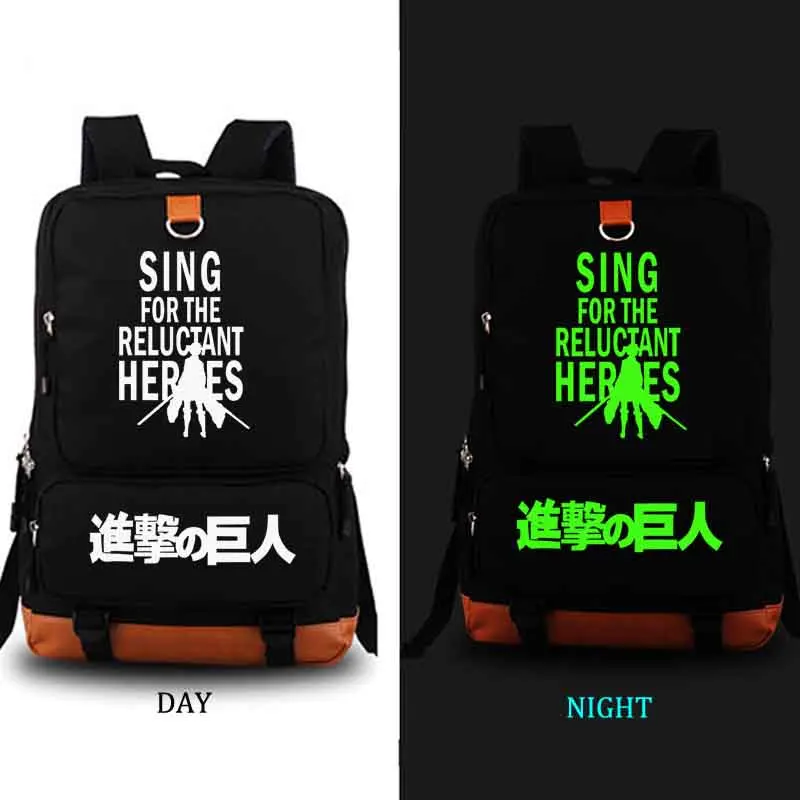 Attack on Titan Backpack Noctilucous student school bag Notebook backpack Leisure Daily backpack - Цвет: style2 black