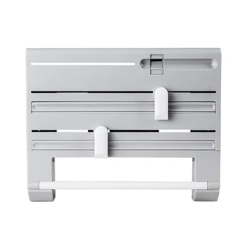 

6 in 1 Multi-function Kitchen Storage Rack Tin Foil Plastic Wrapper Storage Rack Paper Towel Garbage Bag Rack (Gray)