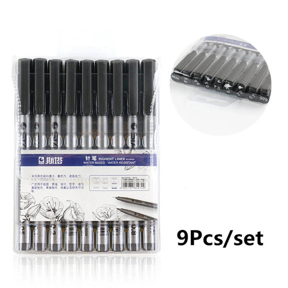 

New 9pcs Art Marker Pen Fast Dry Painting Needle Pen 0.05mm-0.8mm Porous-Point Pens Brush Writing Sketching Pens Art Supplies