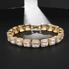 US7 1Row 10mm Geometric Square AAA CZ Stone Tennis Chain Bracelets Bling Iced Out Cubic Zirconia Bracelet for Men Hiphop Jewelry