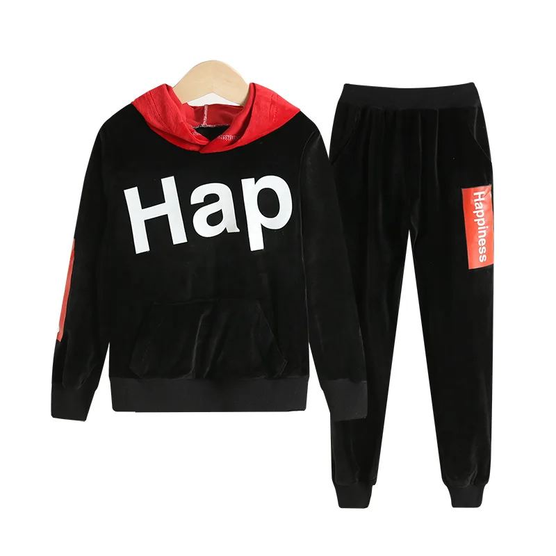 

Fashion boy clothes suit autumn winter sports hoodie children warm gold velvet pants 2 piece suit casual boy clothing sweatshirt