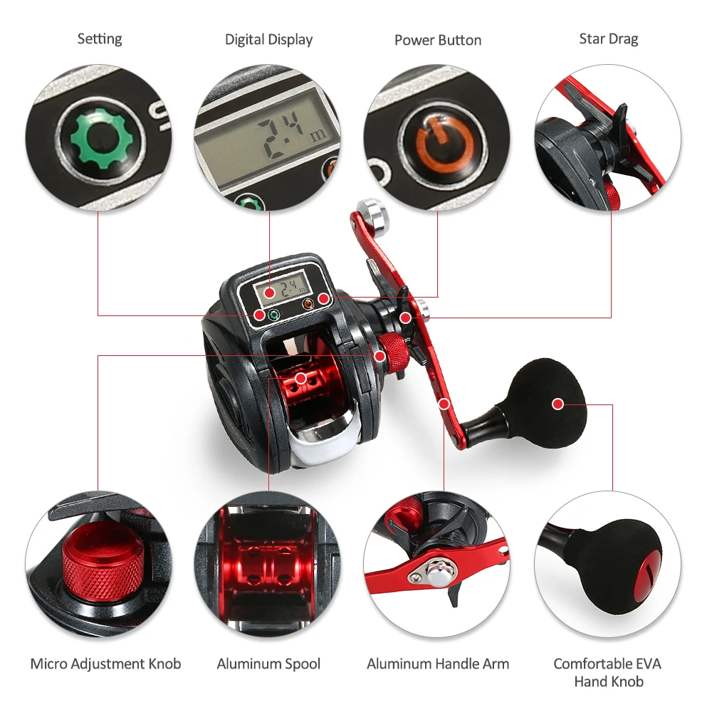 13+1 Ball Bearing Left / Right Fishing Reel with Digital Display Baitcasting Line counter Reel 6.3:1 Casting Reel 13+1 Ball Bearing Left / Right Fishing Reel with Digital Display Baitcasting Line counter Reel 6.3:1 Casting Reel