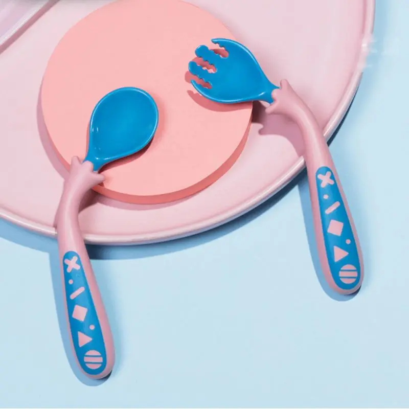 1 Set Baby Feeding Spoon Fork Set Travel Safe Case Toddler Easy Grip Training Spoon BPA FREE