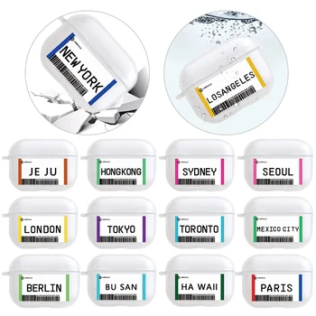 

Luxury TPU Airtickets Transparent Earphone Protective Cases For Air pods Pro INS Label Code City Letter Soft Cover For Airpods 3