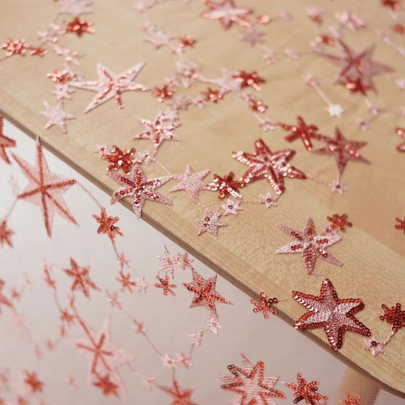 Блесток пентаграмма вышивка ткань хаки мягкая сетка tissu высокого класса индивидуальные платье материал