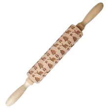 Wooden Christmas Deer And Gift Embossed Rolling Pin Kitchen Baking Utensils Christmas Day Party Decorations