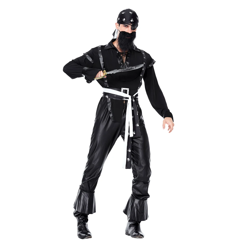 Halloween Party Cosplay Masquerade Apparel Cool Scary Boy Role Play Suit Mens One Eye Caribbean Pirate Costume Dress Outfit