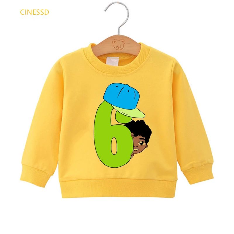 

Number 6 Print Birthday Gift Clothes Winter For Teen Black Boys Dope Melanin Children'S Sweatshirts Cute Jumper Graphic Hoodie